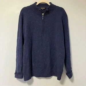Paul Stuart  100% extra fine merino wool quarter zip blue flecked sweater